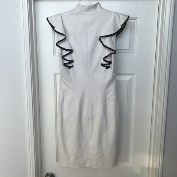 White Ruffle Keyhole Eva  Work Office Midi Dress - Picture 2 of 13